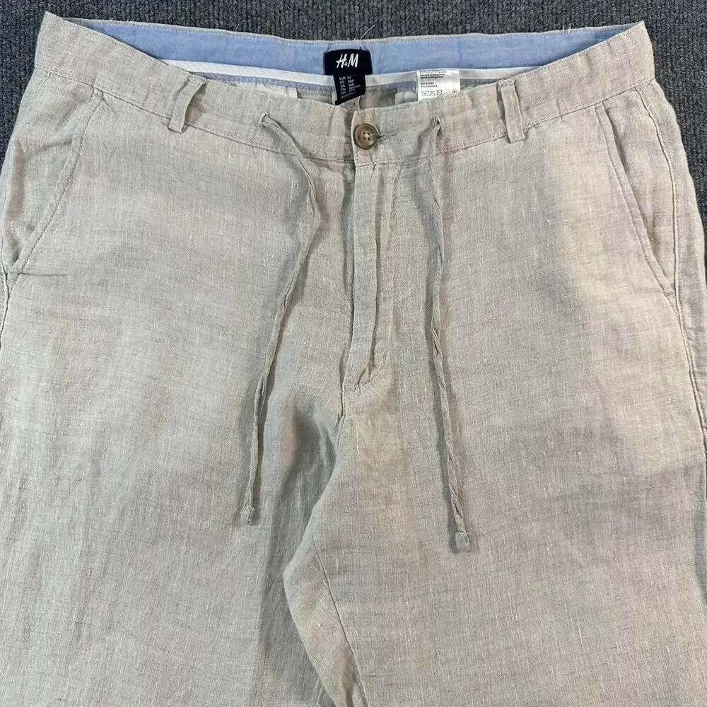 H&M Men’s Linen Pants Natural Fiber Lightweight Breathable Loose Trousers 36R